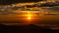 Twilight landscape the sunset and clouds sky with orange and silhouette mountain foreground