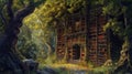 Twilight Library Enclave: An Arcane Trove of Books Amidst Ancient Trees