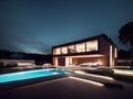 Twilight Oasis: A Glimpse into Illuminated Modern Living by the Pool