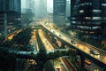 Twilight Over Urban Highways with Glowing Traffic Trails in a High-Tech City Royalty Free Stock Photo