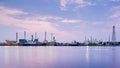 Twilight of panorama power chemical plant riverfront, Bangkok Thailand