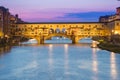 Twilight of Ponte Vecchio the ancient bridge of Florence, Italy. Royalty Free Stock Photo