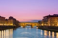 Twilight of Ponte Vecchio the ancient bridge of Florence, Italy. Royalty Free Stock Photo