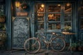 Twilight at a quaint cafe with bicycle