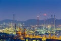 Twilight, refinery petrochemical lights Royalty Free Stock Photo