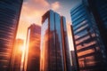 Twilight Reflections Business Office Buildings in the Evening Glow, created with Generative AI Royalty Free Stock Photo