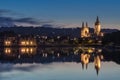 Twilight, with reflections over the river, Truro Cathedral, Corn Royalty Free Stock Photo