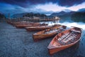 Twilight rowing boats on Derwent Water Royalty Free Stock Photo