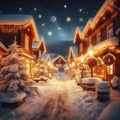 Twilight\'s Magic: Snow-Kissed Town in Festive Glow