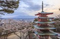 Twilight scene of Chureito Pagoda with Mt.fuji Background Royalty Free Stock Photo