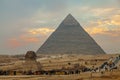 Twilight scene of The Giza Plateau in Cairo, Egypt