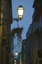 Twilight scene of lamp light and buildings in historic and popular tourist area, Barrio Alta, Lisbon/Lisboa Portugal