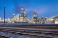 Twilight scene with a petrochemical production plant at Port of Antwerp, Belgium