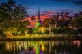 Twilight scene of traphangthong temple in Sukhothai