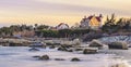 Twilight Seascape of Nobska Lighthouse and Rocks on Cape Cod Beach Royalty Free Stock Photo