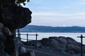Twilight seascape from Opatija riviera in Croatia. View of city of Rijeka