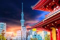 Twilight at Sensoji Temple gate and Skytree Tower in Tokyo, Japan Royalty Free Stock Photo