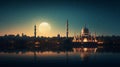 Twilight Serenity: Majestic Mosque Silhouette in Ramadan Night