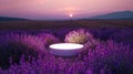 Twilight setting lavender arch over empty product podium, creating captivating scene