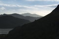 Twilight shaded grey mountains, Silhouetted, Nant Gwynant Pass. Royalty Free Stock Photo