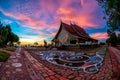 Twilight shot of Sirindhorn Wararam Phu Prao Temple is public Temple in Ubonrachatani, Thailand