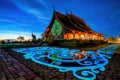 Twilight shot of Sirindhorn Wararam Phu Prao Temple is public Temple in Ubonrachatani, Thailand