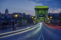 Twilight shot of traffic crossing the Chain Bridge