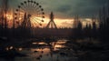 Twilight Silhouettes of an Abandoned Amusement Park. Generative AI Royalty Free Stock Photo