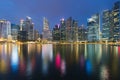 Twilight, Singapore office building central business downtown sea front Royalty Free Stock Photo