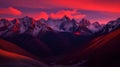 The twilight sky above the mountain is a breathtaking canvas of fiery oranges and deep red