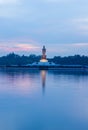 Twilight sky and Buddha statue at PhutthamonthonBuddhist park in Nakhon Pathom Province of Thailand