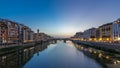 Twilight sky scene of Ponte Santa Trinita Holy Trinity Bridge day to night timelapse over River Arno Royalty Free Stock Photo