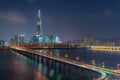 Twilight sunset at Han river with city in Seoul ,South Korea Royalty Free Stock Photo
