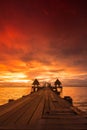 Twilight sunset wood bridge at Djittabhawan Temple