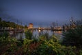 Twilight time in old Harbour in Elbe Hamburg Royalty Free Stock Photo