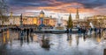 Twilight at Trafalgar Square in London at Christmas time Royalty Free Stock Photo