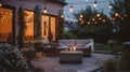 Twilight Tranquility, Summer Evenings on the Terrace of a Beautiful Suburban House, Adorned with Wicker Furniture and Delicate Royalty Free Stock Photo