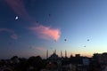 Twilight urban View of historical District of Istanbul City with Sea Gulls Royalty Free Stock Photo