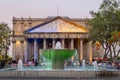 Twilight view of the Degollado Theater with fountain