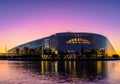 Twilight view of the European Parliament building in Strasbourg, France Royalty Free Stock Photo