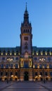 Twilight view of famous Hamburg city hall illuminated during blue hour Royalty Free Stock Photo