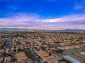 Twilight view of Las Vegas neighborhood with uniform homes, leading to the iconic Strip Royalty Free Stock Photo