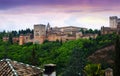 Twilight view of the Nazaries palaces of Alhambra. Granada