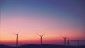 The twilight views of Wind turbines produce electric power. Global warming concept and green energy