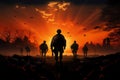 In Twilight Warriors, soldiers silhouettes resonate strength under the sunset Royalty Free Stock Photo