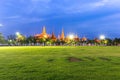 Twilight Wat Phra Kaew, Grand Palace, Bangkok. (View from the lawn or Sanam Luang).