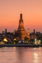 Twilight waterfront view of Arun Temple, Thailand landmark in Bangkok Royalty Free Stock Photo