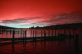 Twilight Waterscape with Vibrant Sky and Wooden Piers, Houghton Infrared Royalty Free Stock Photo