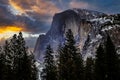 Twilight Winter Sunset Clouds on Half Dome, Yosemite National Park, California Royalty Free Stock Photo