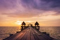 Twilight wood bridge at Djittabhawan Temple tourist attraction in Pattaya